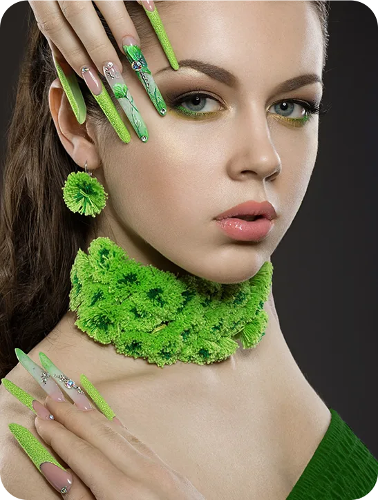 Green dress and nails model